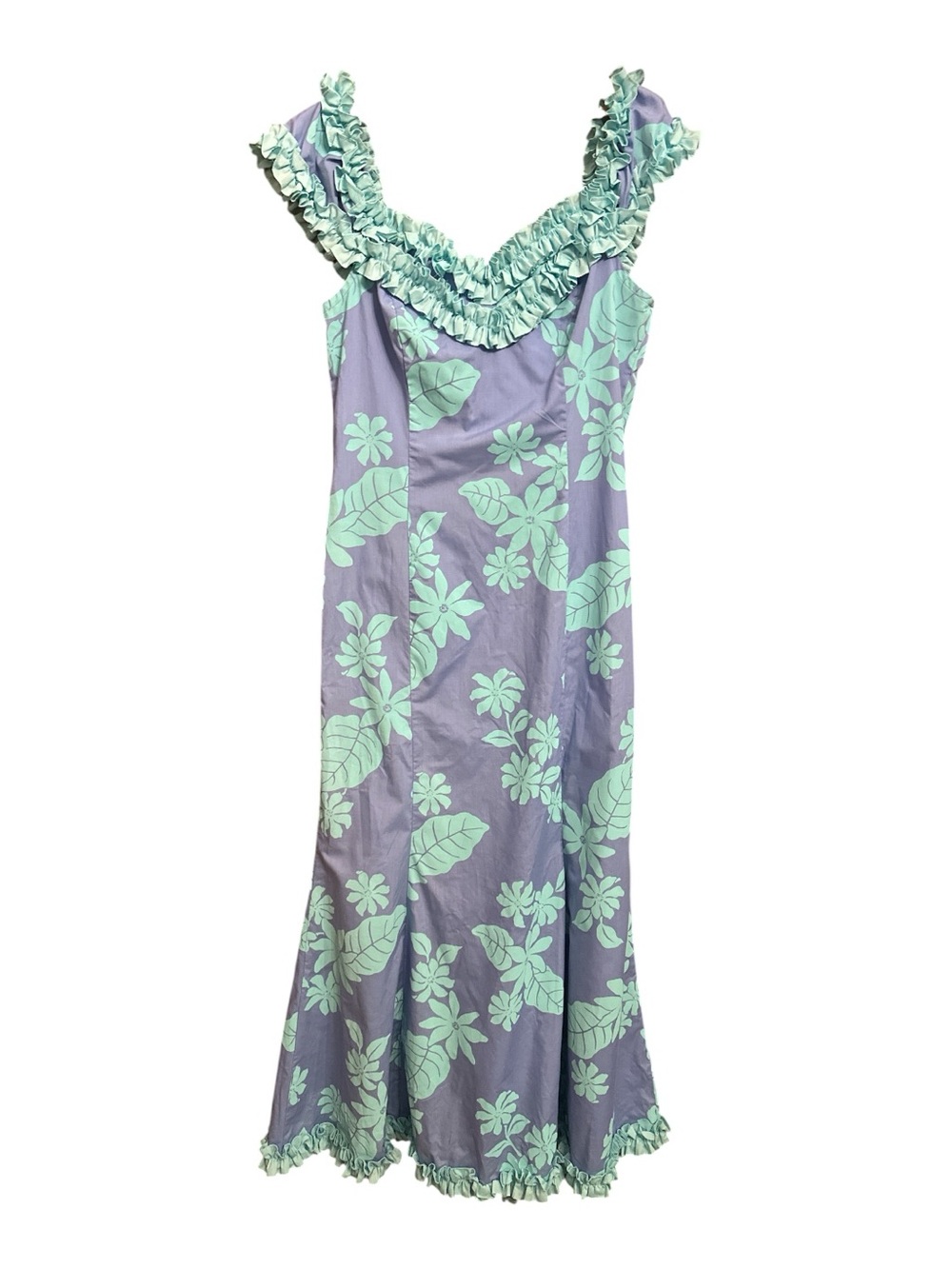 VTG Hawaiian Maxi Dress Princess Kaiulani 12 Ruffle Floral Bridal Resortwear